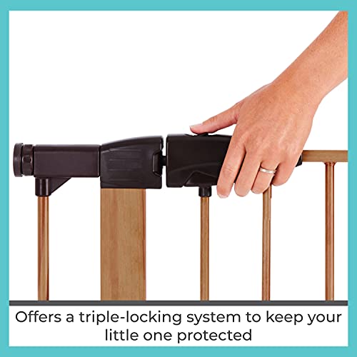 Toddleroo by North States 40.5" Wide Woodcraft Steel Baby Gate with Auto Close: Self-Closing gate with Hold-Open Feature. Pressure Mount. Fits Openings 29.75” to 40.5” Wide (30" Tall, Brown) - Image 2