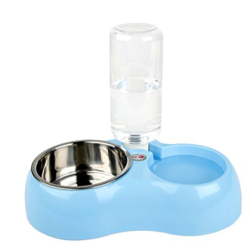Dual Port Pet Dog Cat Bowl,Automatic Plastic Water Dispenser Feeder For Pet Feeding And Drinking-Pink