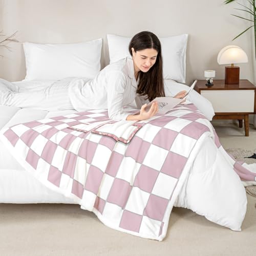 Image of Erosebridal Pink Initial A Sherpa Blanket Kawaii Plaid Checkered Fuzzy Plush Throw Cute Personalized Monogram Fleece Blanket for Kids Girls,Fashion Grids Gingham Decor for Bed Couch Twin 60 inchx80 inch