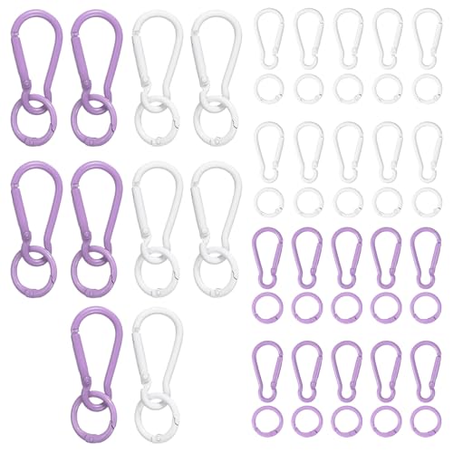 PATIKIL 30 Pcs Metal Keychain Clips Set, Small Keychain with O Ring Key Chain Hook for Rock Climbing Hiking Camping Travel Indoor Outdoor Activities, White/Purple