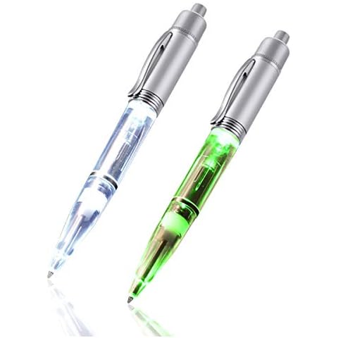 Penyeah Pen Light - LED Pen with Light, Light Up Penlight for Night Writing Ballpoint Pen for Night Writer - Useful Extend Replacement Accessorries Included-2 PK -(1White+1Green) Cover