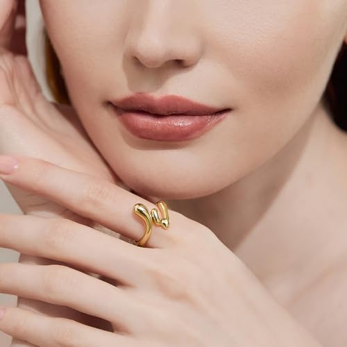 Cicy Bell 18k Gold Plated Rings for Women Trendy Irregular Waterdrop Melting Liquid Statement Chunky Ring Minimalis Jewelry Gifts2