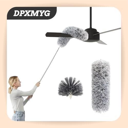 Image of Ceiling Fan Cleaner Duster with Extension Pole, Washable Cleaning Duster Kit with 2 Duster Heads, Cobweb Duster, Corner Brush, 21-100 Inch Long Telescoping Pole