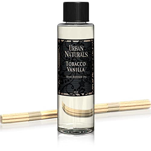 Urban Naturals Tobacco Vanilla Reed Diffuser Refill Set | Includes a Free Set of Reed Sticks! 4 oz | Great Gift Idea Home Fragrance Lovers!
