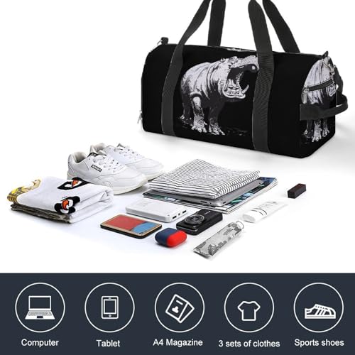 Hippo Print Funny Gym Bag Travel Duffel Bags Carry On Weekender Overnight Bag for Women Men4