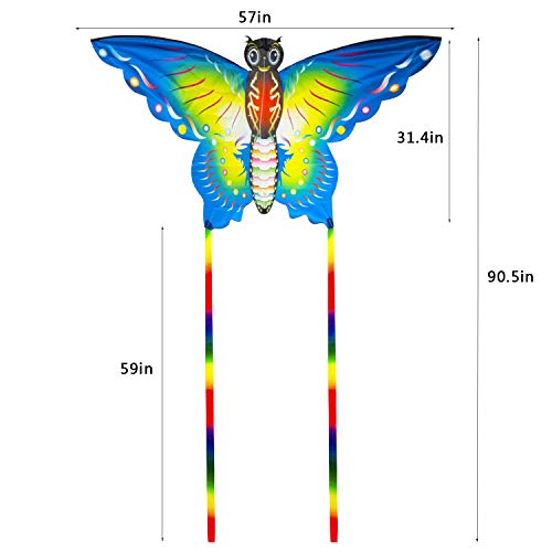 XIN Butterfly Kites for Kids - Huge Beach Kite Easy to Fly with Long Colorful Tail, Includes Kite Line and Bag - Thumbnail 5