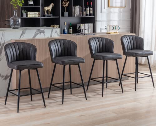 Image of EALSON 26 Inch Counter Height Bar Stools Set of 4 Leather Counter Stools with Back Modern Comfortable Bar Chairs with Metal Footrest Upholstered Kitchen Island Stools for Home Bar Dining Room, Grey