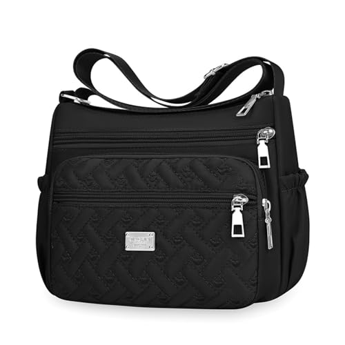 Bolsa de ombro feminina espaçosa com vários bolsos bolsa tiracolo casual feminina, Preto, Bolsa tiracolo casual feminina