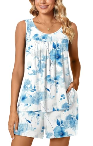 Image of POPYOUNG Pajama Set for Women Summer 2 Piece Lounge Shorts Sets Sleepwear