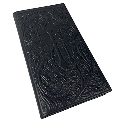 Urbalabs Western Cowboy Leather Long Wallets for Men Checkbook Tooled Wallet Tri Cross Bifold Long Cowboys Billfold Hand Stitched Rodeo RFID Blocking Mens Long Wallet Rodeo Style Cowboy Up (Black) - Image 5