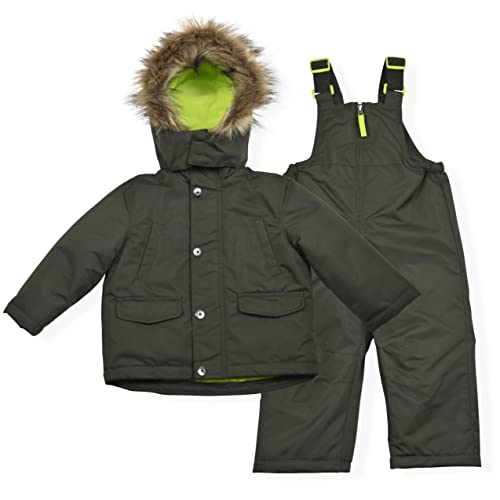 Image of Arctic Quest Boys' Bib Snow Pants and Ski Jacket Water-Resistant Snowsuit for Kids Winter Hooded Jacket, Forest Olive, 5-6