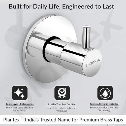 Image of Plantex ICO-906 Pure Brass Angular Concealed Stop Cocke /Angle Valve for Bathroom With Teflon Tape and Adjustable Brass Wall Flange - 15 mm (Mirror-Chrome Finish)