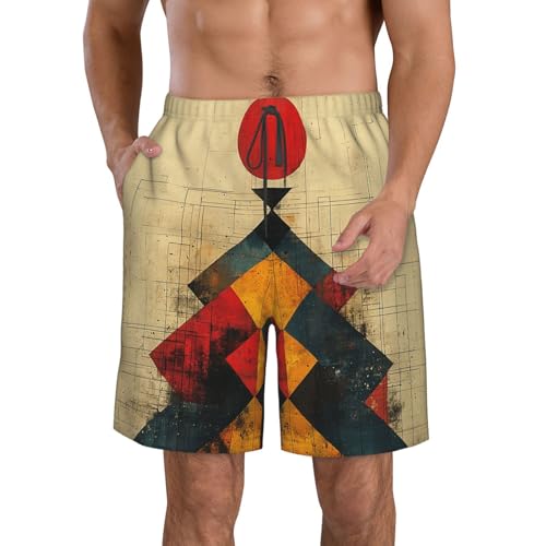 Men's Beach Shorts Board Casual Quick Dry Swim Trunks Holiday - Geometry Mid Century Sun Vintage