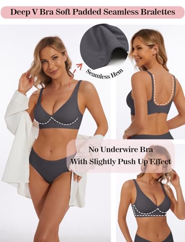 Image of Deep V Bra Low Cut Sexy Push Up Bralettes for Women Padded Comfy Smoothing Wireless Lifting Bras Seamless Bralette