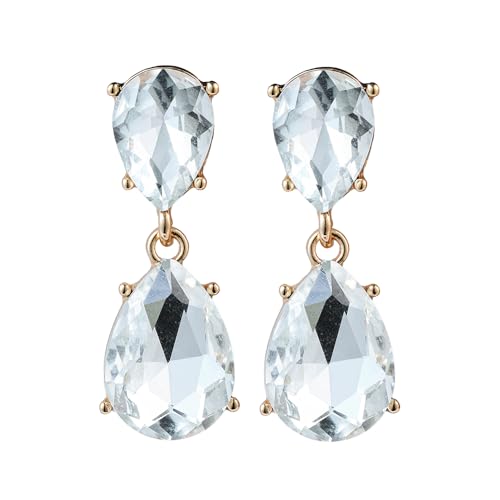 Classic Wedding Bridal Crystal Teardrop Women Dangle Drop Earrings(White) - image 1