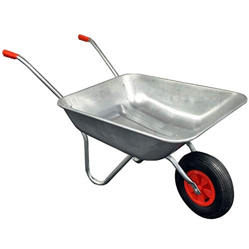 Gr8 Garden Heavy Duty Wheelbarrow 65l Litre Galvanised Steel DIY Outdoor Wheel Barrow Pneumatic Trolley Cart DIY Builders Gardening Tool