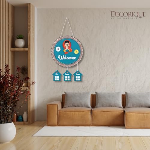 Image of DECORIQUE Wooden Wall Hanging Welcome Sign - Decorative Quote Board for Home, Door, Entrance, Hall & Office - Rustic Wall Art & Housewarming Gift Item