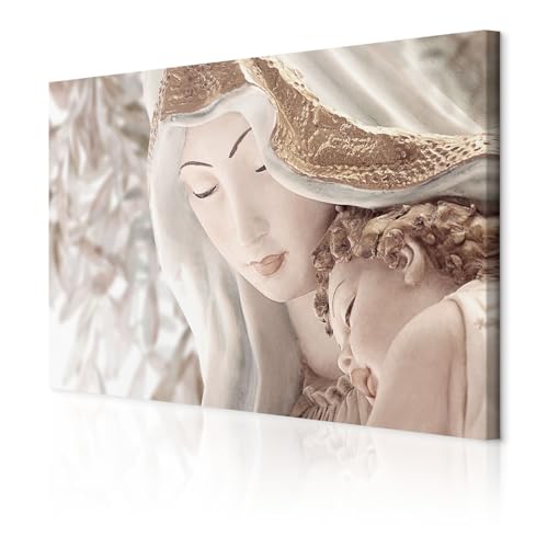 decomonkey Quadro Moderno Soggiorno 60x40 cm con Cornice in Legno - Quadri Camera da Letto Madonna Sacra, Stampa su Tela Religiosa Elegante per Casa e Meditazione