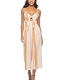 Jumpsuit Damen Sommer Elegant Einfacher Lange Jumpsuits Vintage Sleeveless Stil V-Ausschnitt Gestreift Hosenanzug Fashion Bequem Schulterfrei Playsuit Romper