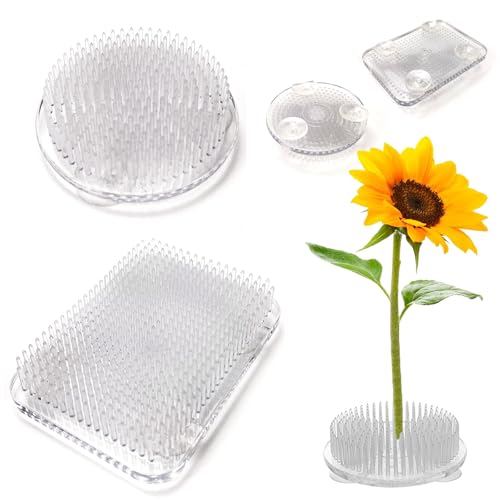 SHUIYUE 2 Pezzi Fiori Rana, Supporto In Plastica Trasparente Ikebana Kenzan Rane, Supporto Per Fiori Rotondo/Piazza, Supporto Per Composizioni Floreali Giapponesi Con Ventose Per Fai Da Te