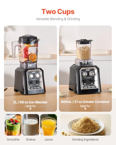 Image of VEVOR Blender for Smoothies, 68 oz 1400W, Professional Blender with Powerful Motor, Multi-Functional Food Processing Blenders with Grinder Container for Smoothie /Milkshake /Juice, Fits for Kitchen