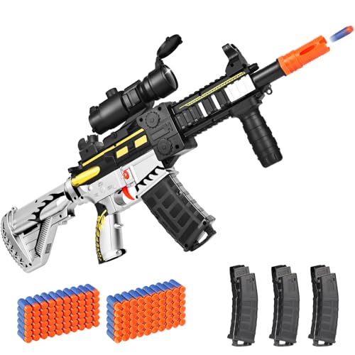 Realistic Toy Foam Blaster Gun - Electric Sniper Rifle with Scope 120 Soft Bullets 3 Magazines,...