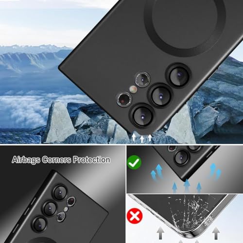 Image of DIZORO Samsung S25 Ultra Case, Compatible with Mag Safe, Matte Luxury Metallic Luster Flexible TPU Wireless Charging Shockproof Case with Camera Protector (Metallic Black.)