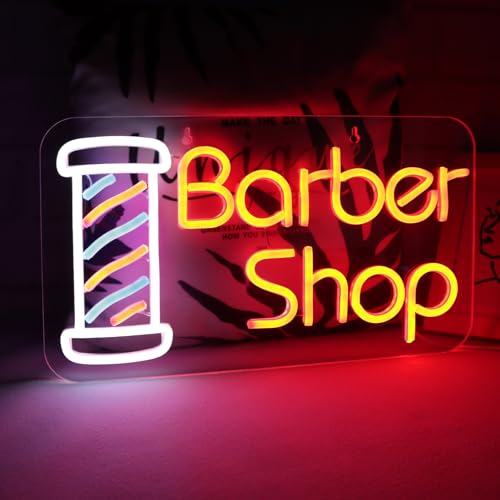 Image of Barber Shop Neon Signs for Wall Decor Open Neon Lights for Bedroom Led Signs Suitable for Barber Shops Hair Salon Art Unique Gift for Hairdresser 16.1 * 9 Inch(Red + Blue + White)