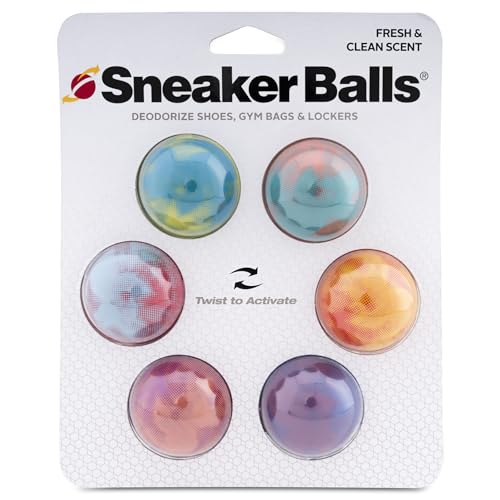 Sneaker Ball Shoe Odor Eliminator & Remover - Fresh, Clean Scent Blocks Odors - Twist-to-Activate - Compact & Durable - Fun, Colorful Designs - Ideal for Shoes, Gym Bags, Lockers, Clouds, 6 Pack