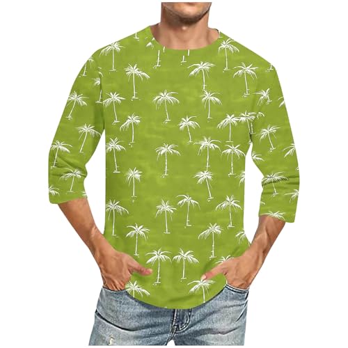 Ofertas Flash del Dia Camiseta Hombre,Camiseta Deporte Hombre Manga Larga Cuello Redondo Camisetas Básica con Estampado de Cocotero Sueltos Cómoda Pullover Tops de Manga 3/4 Ropa Deportiva M-5XL