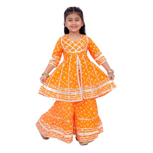 Image of LITTLE GINNIE Girls Kurta Sharara Set | Traditional Ethnic Wear for Kids