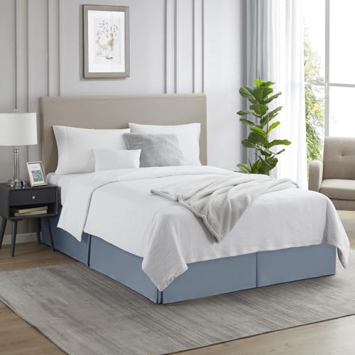 Image of Nestl Stone Blue Full Bed Skirt - Full Size Bed Skirt 14 Inch Drop - Brushed Microfiber Bed Skirts - Hotel Quality Pleated Bed Skirt - Shrinkage & Fade Resistant