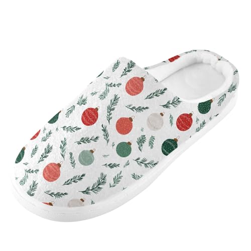 Fuzzy Memory Foam Slippers for Women/Men Leaf Christmas Ball Pattern Fluffy Winter House Shoes Indoor and Outdoor