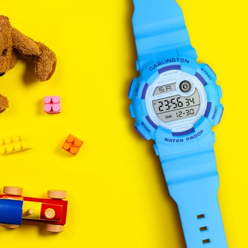 Image of Carlington Kids Digital Watch for Boys and Girls Age 3 to 14 Years Multicoloured Band with Alarm and Date Display - 9121