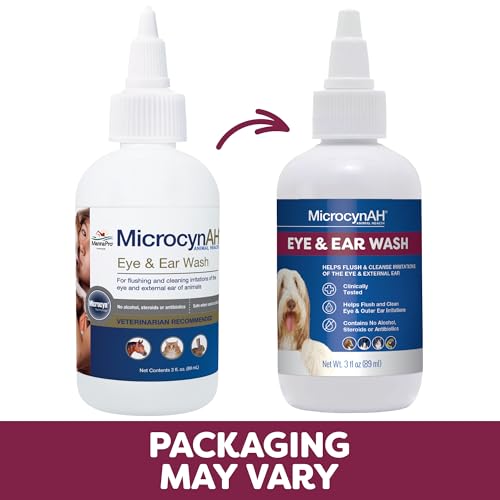 Image of Manna Pro MicrocynAH Ear & Eye Wash for Dogs, Cats, and Other Animals, 3oz | Gentle Daily Cleansing Solution for Routine Ear & Eye Care, Easy-Use Liquid Formula