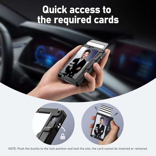 umoven Minimalist Wallet for Men, Slim Aluminum Metal Money Clip Card Holder, Pop-Up Card Case, RFID Blocking Mens Wallet with ID Window, Front Pocket Wallet for Men(Black)2