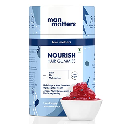 Man Matters Biotin Hair Gummies for Men | Keeps Hair Healthy and Strong | Strawberry Flavoured | Vitamin A, Vitamin C, Vitamin E & Zinc | 100% Vegetarian | 60 Days Pack Man Matters Biotin Hair Gummies for Men | Keeps Hair Healthy and Strong | Strawberry Flavoured | Vitamin A, Vitamin C, Vitamin E & Zinc | 100% Vegetarian | 60 Days Pack