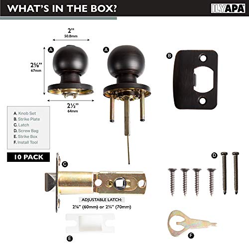 Ilyapa Privacy Door Knobs For Bed And Bath - Ball Style, Oil Rubbed Bronze Interior Keyless Turn Thumb Locking Round Door Handle, Oil Rubbed Bronze, 10 Pack #TOP1