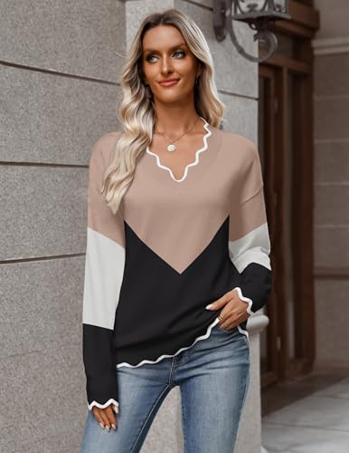 Image of Zeagoo Women's 2026 Fall V Neck Sweater Long Sleeve Lightweight Knit Tops