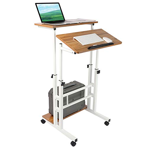 Zytty Small Standing Desk, Portable Standing Desk with Wheels Standing Laptop Desk Mobile Standing Desk for Home Office Adjustable Standing Desk, Stand Up Computer Desk Rolling Laptop Cart, Oak