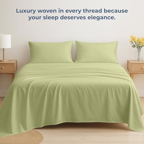 Image of Royale Linens 100% Organic Cotton Full Flat Sheet Only - Super Soft - Percale Top Sheets - Full Flat Sheet Sold Separately - Breathable, Cool & Crisp Sage Green Sheets Only (81 inch x 96 inch, Sage Green)