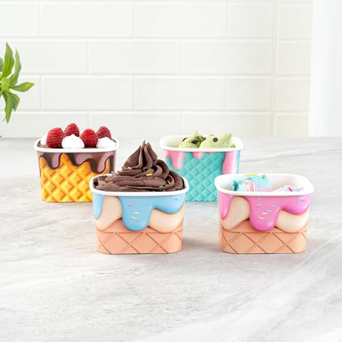 Image of Coppetta 12 Ounce Dessert Cups, 200 Greaseproof Ice Cream Cups - Lids Sold Separately, For Hot And Cold Foods, Assorted Cone Paper Yogurt Bowls, Disposable, Sturdy - Restaurantware