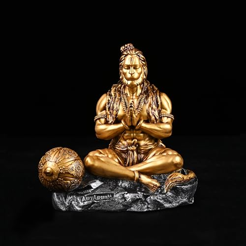 Image of Artarium Mahabali Hanuman Idol (7.48 Inch), Resin Bajrangbali Murti for Home Temple & Office Decor, Meditating Hanuman Ji Statue Showpiece for Pooja & Gifting