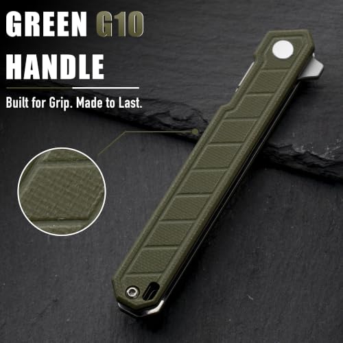 Image of OLITANS G046 Mecha Mini Slim Folding Scalpel with 5pcs #24 and 5pcs #60 G10 Handle with Liner Lock, Utility EDC Pocket Knife with Back Clip(Green)