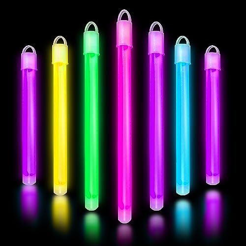 Glow Fever Glow in The Dark Sticks - 100 ct 6" Glow Sticks Bulk Party Pack with End Caps & Lanyards - Glow Party Favors for Concert, Festival, & Wedding Neon Light Sticks by Party Dragon, Multi