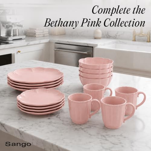 Image of SANGO Bethany Pink Mugs Set of 4, 15 oz Stoneware Pink Coffee Mugs, Vibrant Ceramic Drinkware for Coffee, Tea or Cocoa, Durable Everyday Cups, Dishwasher & Microwave Safe, Kitchen Mug Set
