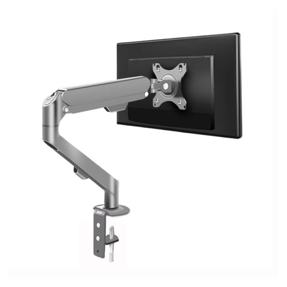 YNBSHGAA Monitor Stand, Single Monitor Arm Fits 17-30" Screens within 19.8 lbs, Adjustable Gas Spring Desk Mount with C-Clamp & Grommet Base, Max VESA 100x100mm,Desk Accessories,Silver gray