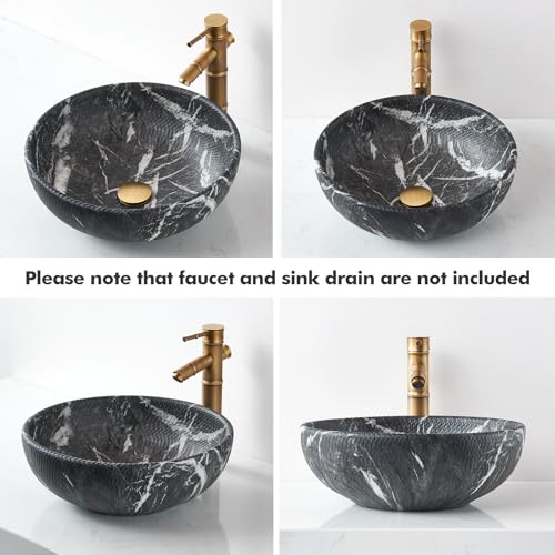 NATURFLAIR Badkeramik Waschtische Becken Aufsatzwaschbecken Waschschüssel Waschtisch FCH7037 Rund 410 * 150mm Handmade Waschschalen Schwarz-weißes Wurzelmarmormuster