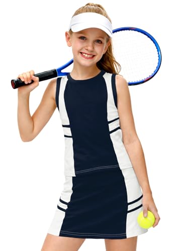 Image of AOBUTE Girls Tennis Golf Outfit Tank Top and Skirt with Shorts Set 4-12 Years