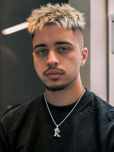 Richsteel Silver Crown Initial A-Z Necklace, Cubic Zirconia Letter Pendant with 22"+2'' Adjustable Chain, Men Women Bling Hip Hop Jewelry for Father's Day/Anniversaries/Birthdays2